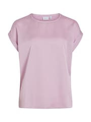 VILA Purple Short Sleeve Satin and Jersey Top - Image 5 of 5
