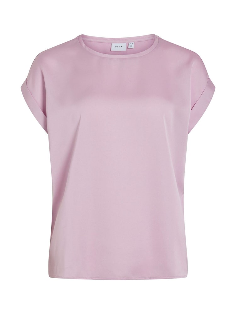 VILA Purple Short Sleeve Satin and Jersey Top - Image 5 of 5