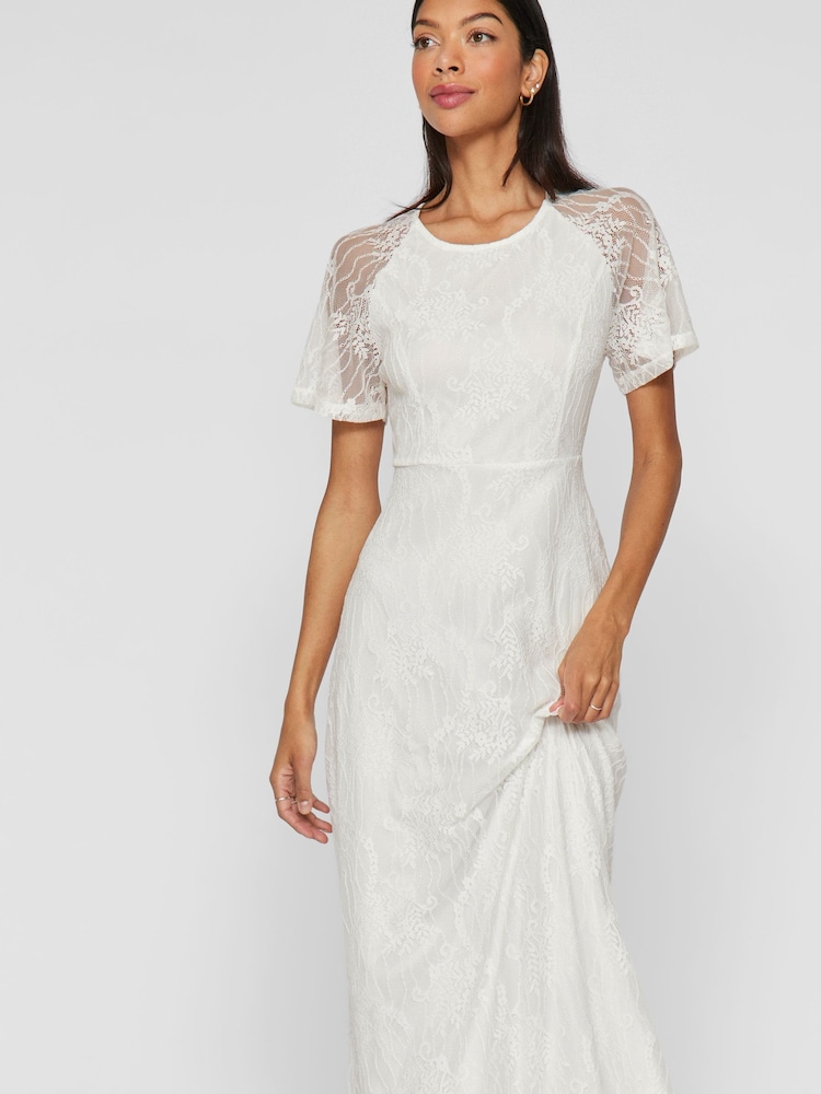 VILA White Angel Short Sleeve Lace Maxi Occasion Dress - Image 4 of 7