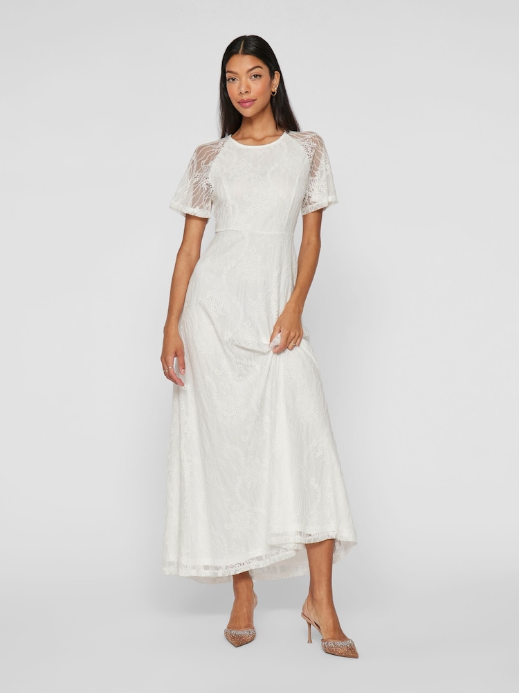 VILA White Angel Short Sleeve Lace Maxi Occasion Dress - Image 5 of 7