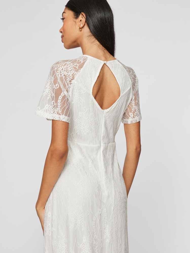 VILA White Angel Short Sleeve Lace Maxi Occasion Dress - Image 6 of 7