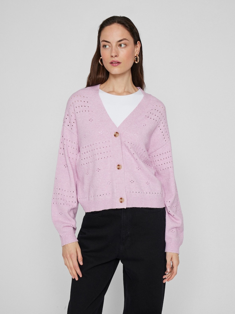 VILA Pink Button Down Knitted Cardigan - Image 1 of 5