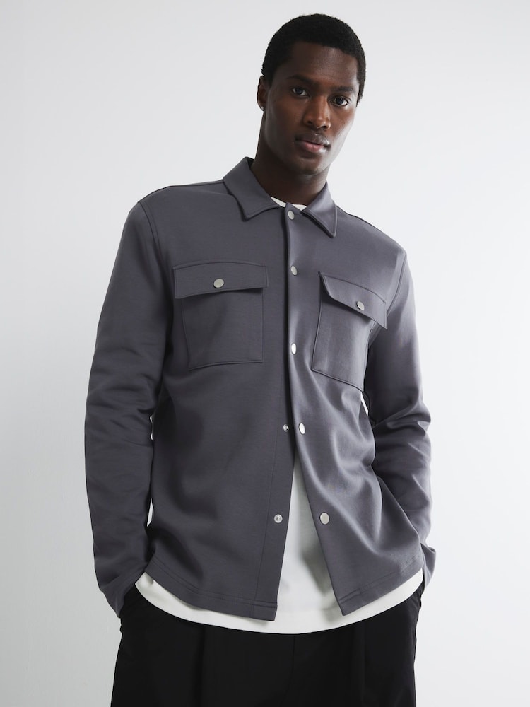 River Island Grey Slim Fit Jersey Overshirt - Image 1 of 5