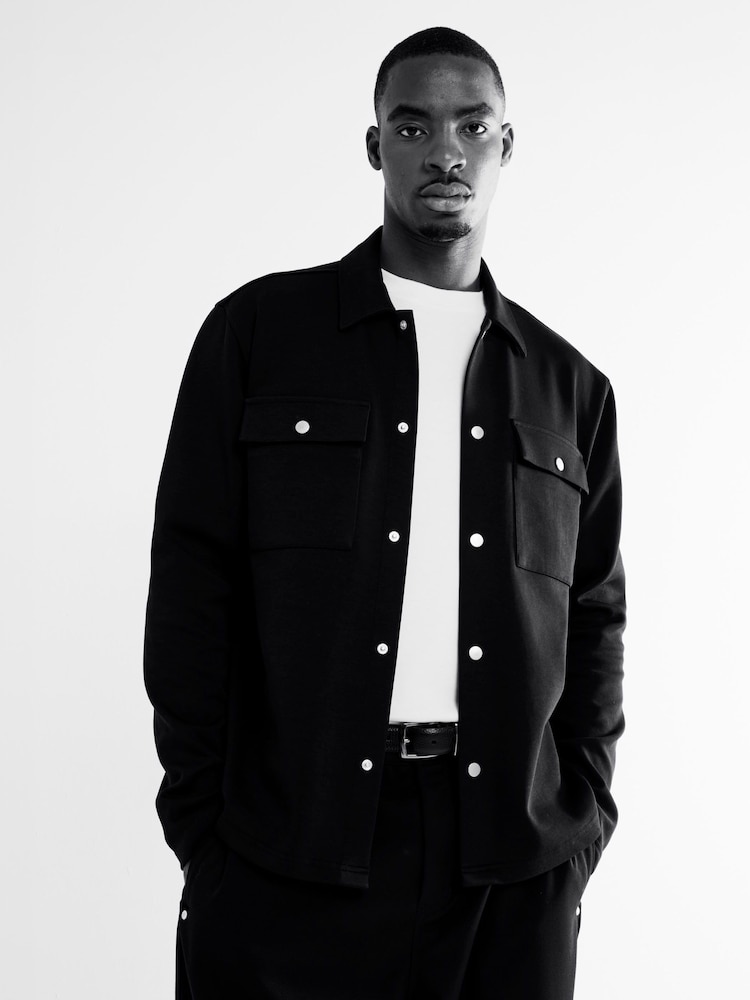 River Island Black Slim Fit Jersey Overshirt - Image 1 of 5