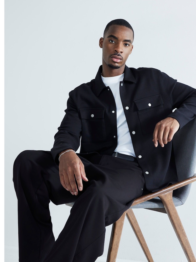 River Island Black Slim Fit Jersey Overshirt - Image 2 of 5
