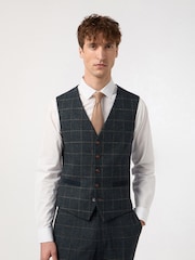 Antique Rogue Blue Dax Teal Herringbone Check Waistcoat - Image 1 of 2