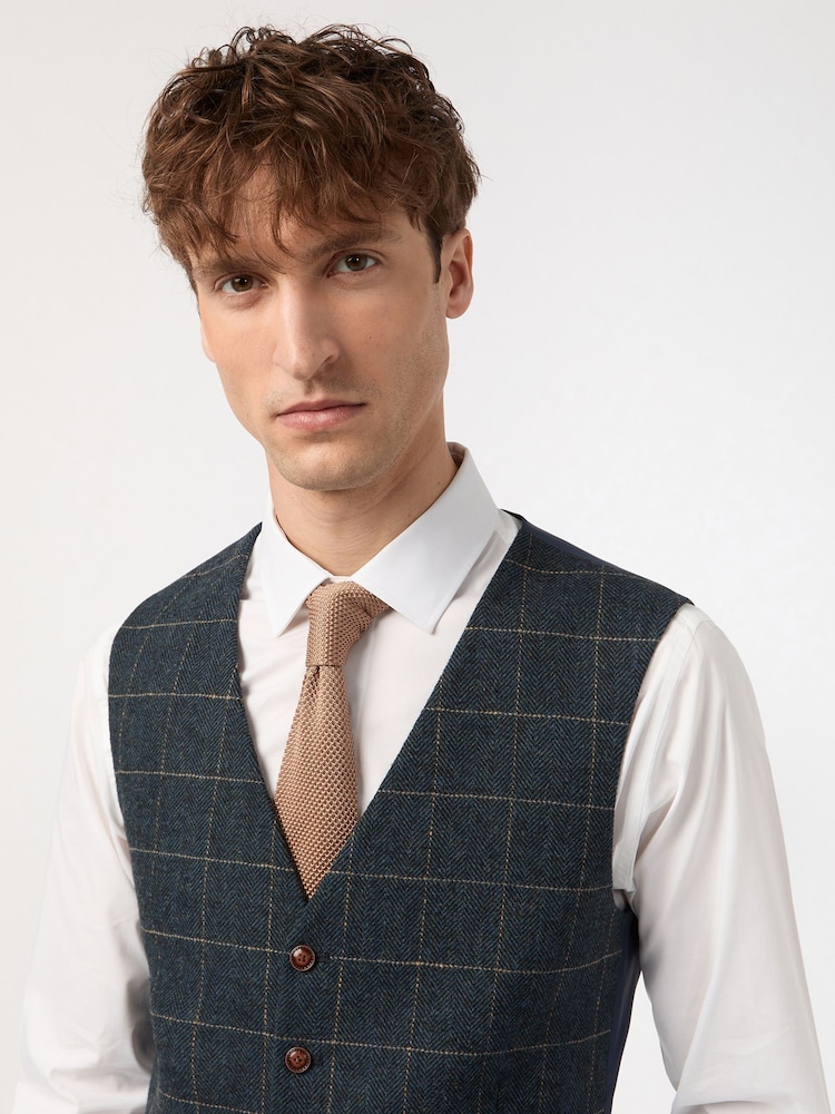 Antique Rogue Blue Dax Teal Herringbone Check Waistcoat - Image 2 of 2