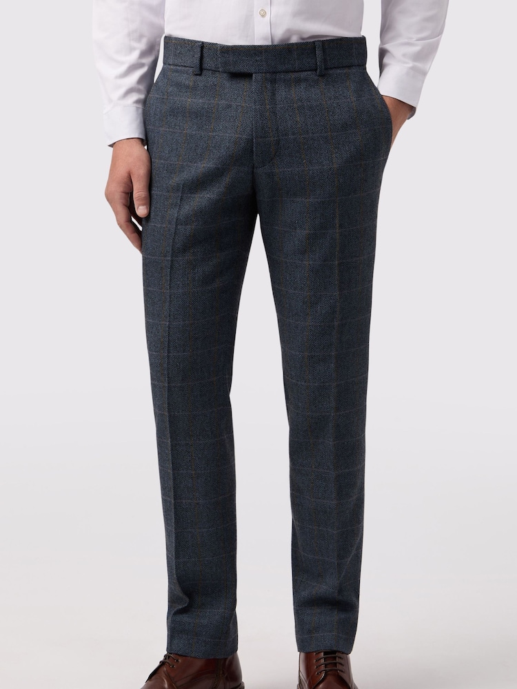 Antique Rogue Navy Blue Maverick Hbone Check Trousers - Image 1 of 1