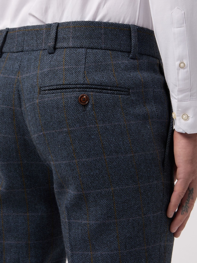 Antique Rogue Navy Blue Maverick Hbone Check Trousers - Image 2 of 2