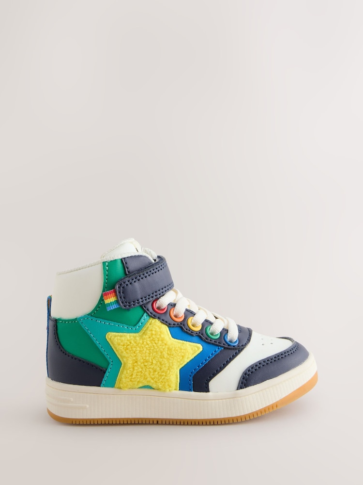 Little Bird by Jools Oliver Multi Rainbow Boucle Star Hi-Top Trainers - Image 1 of 6 Little Bird by Jools Oliver Multi Rainbow Boucle Star Hi-Top Trainers - Image 1 of 6