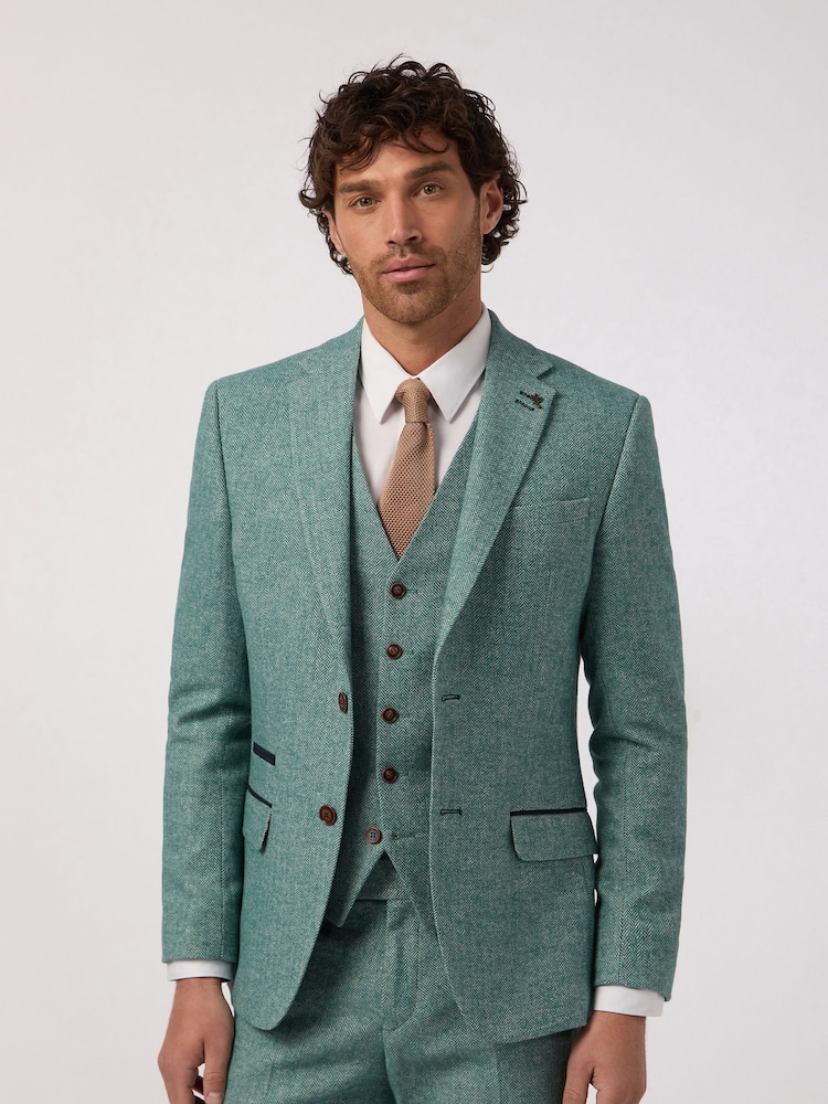 Antique Rogue Green Herringbone Tweed Jacket - Image 2 of 4