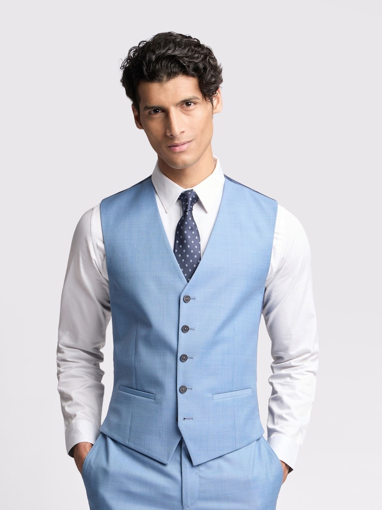 Ted Baker Blue Blake Sharkskin Slim Waistcoat - Image 1 of 4 Ted Baker Blue Blake Sharkskin Slim Waistcoat - Image 1 of 4
