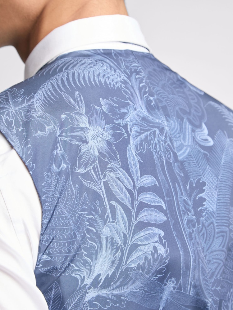 Ted Baker Blue Blake Sharkskin Slim Waistcoat - Image 4 of 4 Ted Baker Blue Blake Sharkskin Slim Waistcoat - Image 4 of 4