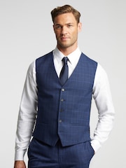 Ted Baker Blue Slim Hoyle Soft Check Waistcoat - Image 1 of 4