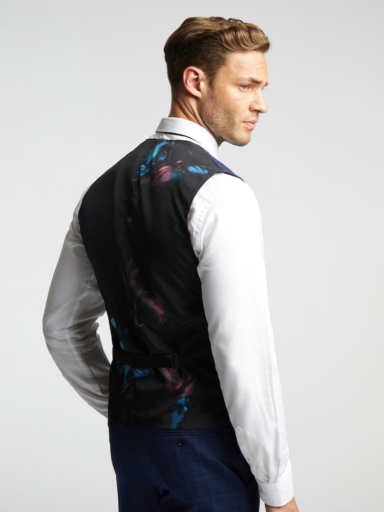 Ted Baker Blue Slim Hoyle Soft Check Waistcoat - Image 2 of 4