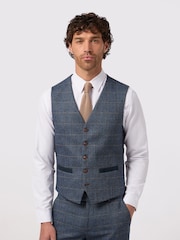 Antique Rogue Blue Lenox Denim Check Waistcoat - Image 1 of 2