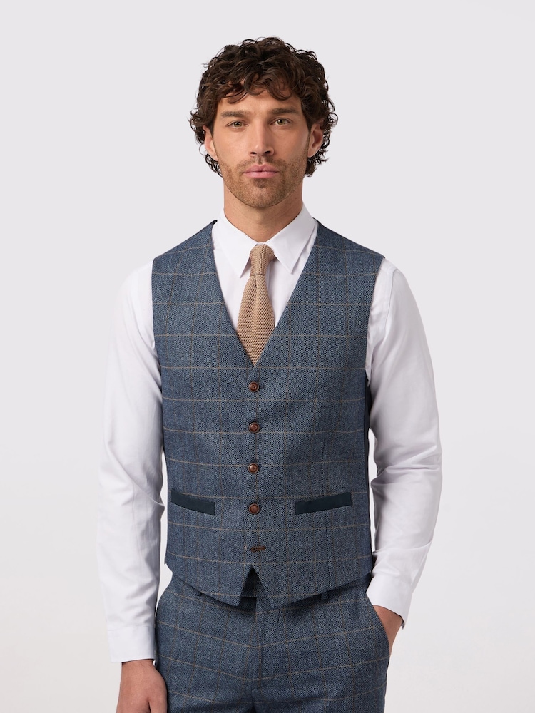 Antique Rogue Blue Lenox Denim Check Waistcoat - Image 1 of 2