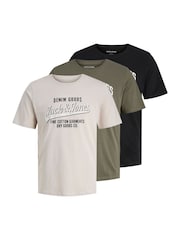 JACK & JONES Brown 3 Pack Short Sleeve Printed T-Shirts - Image 1 of 4