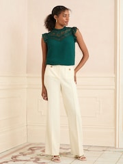 Love & Roses Teal Green Petite Crew Neck Mesh Insert Bobby Sleeveless Blouse - Image 3 of 4