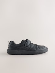 Black Barefoot Leather 1 Strap Elastic Lace School Shoes - Image 2 of 5