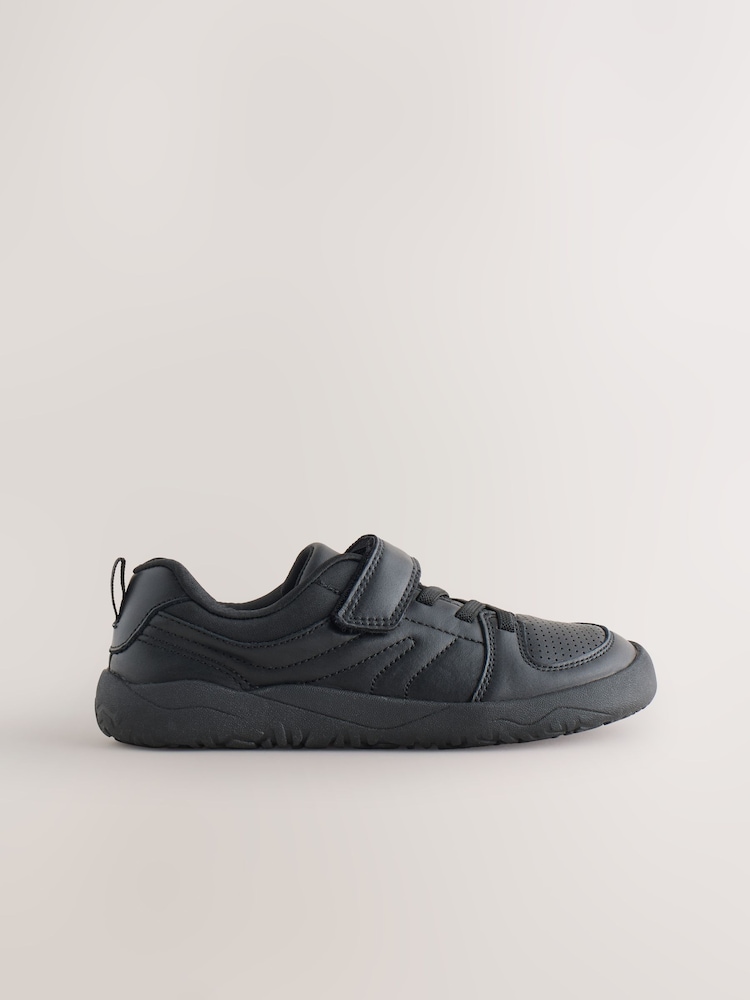Black Barefoot Leather 1 Strap Elastic Lace School Shoes - Image 2 of 5
