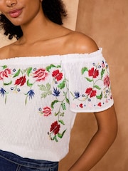 Love & Roses Ivory White Printed Bardot Top - Image 2 of 4