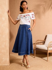 Love & Roses Ivory White Printed Bardot Top - Image 3 of 4