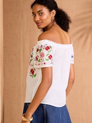 Love & Roses Ivory White Printed Bardot Top - Image 4 of 4