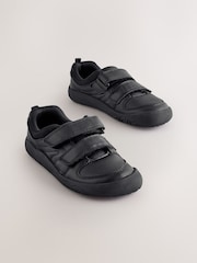Black Barefoot Leather 2 Strap Touch Fastening School Shoes - Image 1 of 4