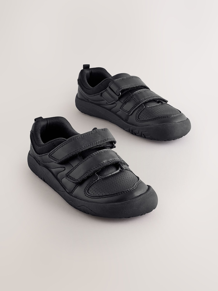 Black Barefoot Leather 2 Strap Touch Fastening School Shoes - Image 1 of 4