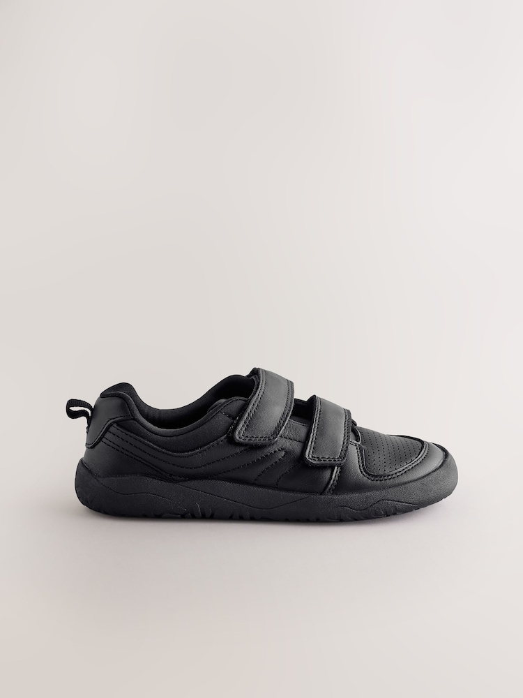 Black Barefoot Leather 2 Strap Touch Fastening School Shoes - Image 2 of 4