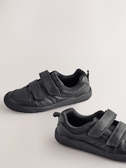 Black Barefoot Leather 2 Strap Touch Fastening School Shoes - Image 3 of 4