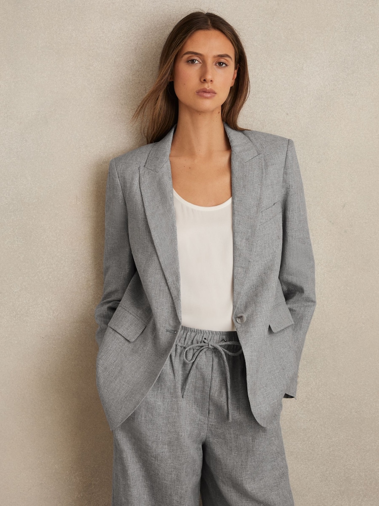 Reiss Blue Willow Linen-Blend Single-Breasted Blazer - Image 1 of 7