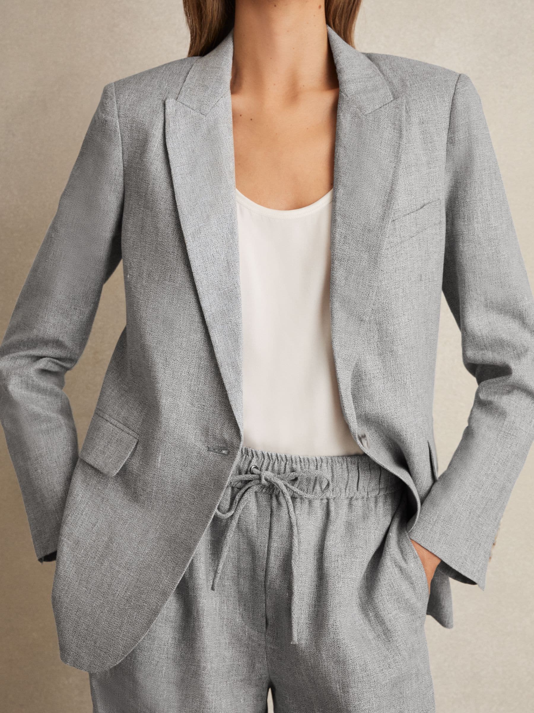 Buy Reiss Blue Willow Linen-Blend Single-Breasted Blazer