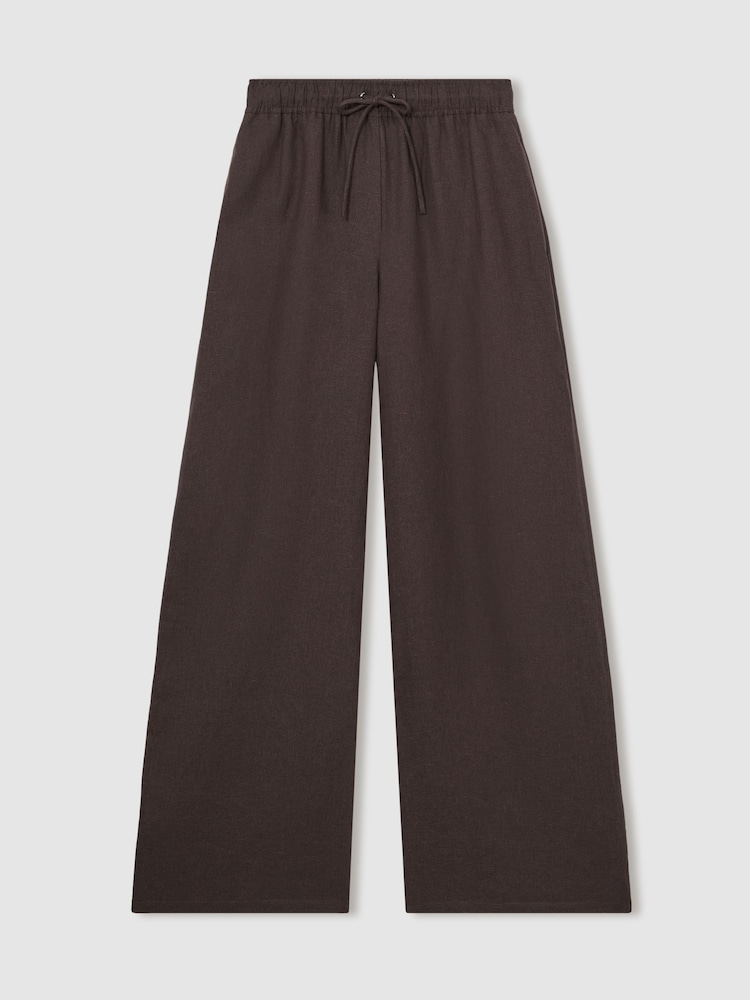 Reiss Chocolate Brown Willow Linen-Blend Wide-Leg Trousers - Image 2 of 8