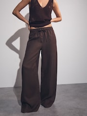 Reiss Chocolate Brown Willow Linen-Blend Wide-Leg Trousers - Image 3 of 8