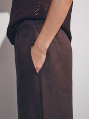 Reiss Chocolate Brown Willow Linen-Blend Wide-Leg Trousers - Image 4 of 8