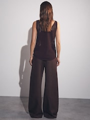 Reiss Chocolate Brown Willow Linen-Blend Wide-Leg Trousers - Image 5 of 8