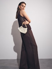 Reiss Chocolate Brown Willow Linen-Blend Wide-Leg Trousers - Image 6 of 8