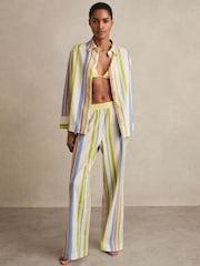 Reiss Green/Blue Evie Linen-Blend Stripe Long-Sleeve Shirt - Image 1 of 6