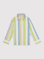 Reiss Green/Blue Evie Linen-Blend Stripe Long-Sleeve Shirt - Image 2 of 6