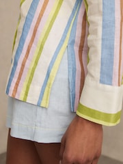 Reiss Green/Blue Evie Linen-Blend Stripe Long-Sleeve Shirt - Image 4 of 6