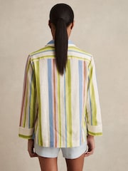 Reiss Green/Blue Evie Linen-Blend Stripe Long-Sleeve Shirt - Image 5 of 6