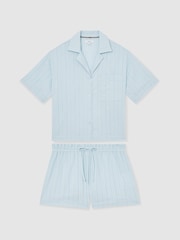 Синий - Reiss Molly Cotton Pointelle Shirt and Shorts Set - Image 2 of 7