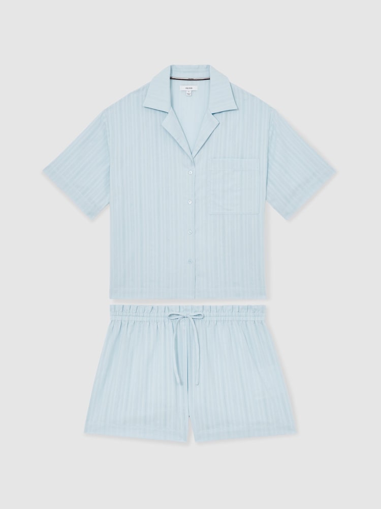 Синий - Reiss Molly Cotton Pointelle Shirt and Shorts Set - Image 2 of 7