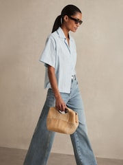 Синий - Reiss Molly Cotton Pointelle Shirt and Shorts Set - Image 3 of 7