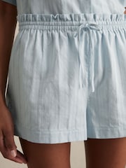 Синий - Reiss Molly Cotton Pointelle Shirt and Shorts Set - Image 5 of 7