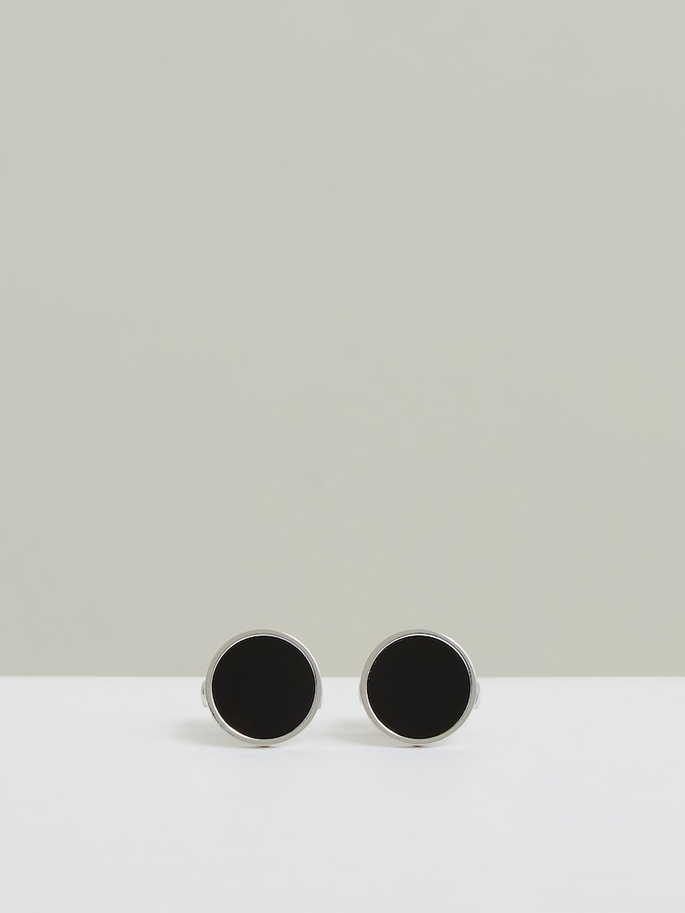Reiss Silver Tone/Onyx Ardley Cufflinks - Image 1 of 5