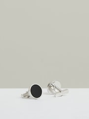Reiss Silver Tone/Onyx Ardley Cufflinks - Image 3 of 5