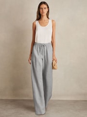 Reiss Blue Willow Petite Linen-Blend Wide-Leg Trousers - Image 1 of 7